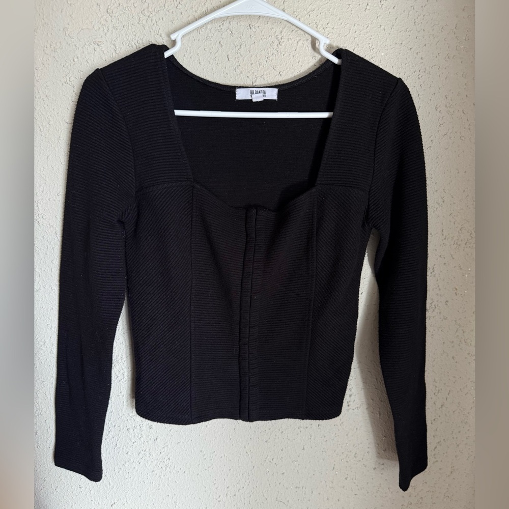 Black Ribbed Corset Knit Top BB Dakota